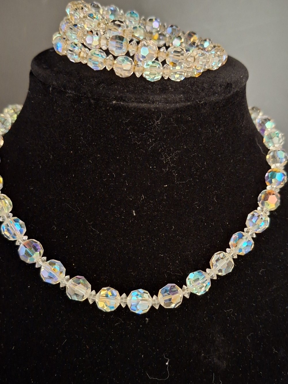 Aurora Crystal Bead Necklace and Bracelet Set - Clear Iridescent